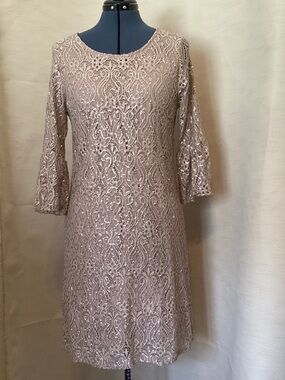 Sequin / Lace Midi Dress in Beige / Blush